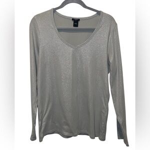 Ann Taylor Women’s Shimmer Sliver Gray Basic Cotton Long Sleeve T-shirt Sz Large